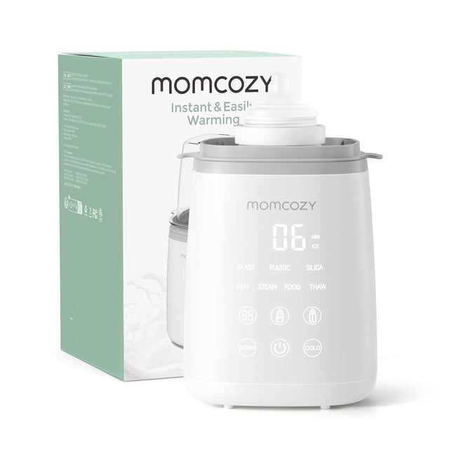 Calentador de botellas Momcozy Fast para todas las botellas con temporizador, blanco y gris