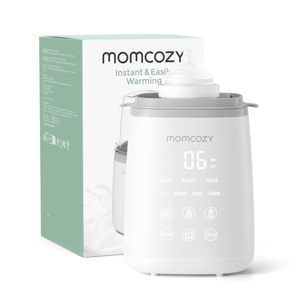 Calentador de botellas Momcozy Fast para todas las botellas con temporizador, blanco y gris
