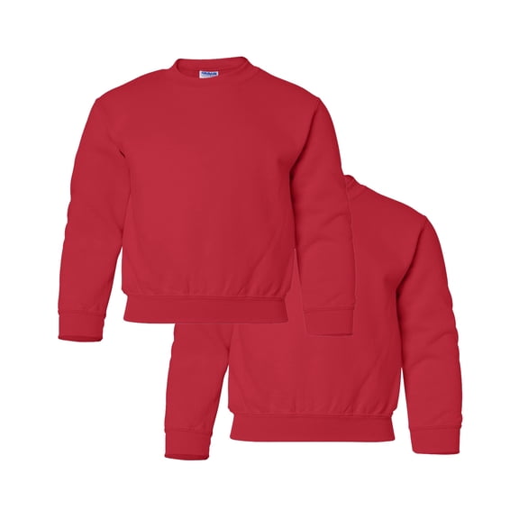 Gildan Youth Soft Pullover Sweatshirt, Heavy Durable 50/50 Cotton/Poly Warm, Size XS Pack 2 | Kids Red Color Crew Neck Long Sleeve Sweatshirt