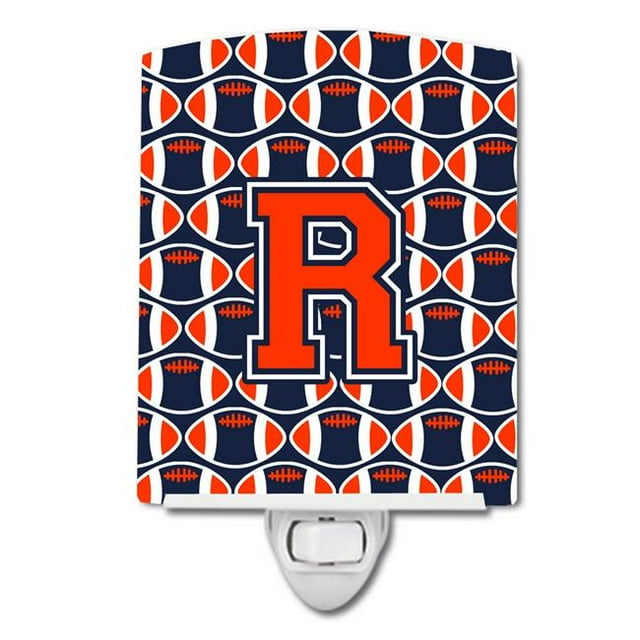 Carolines Treasures CJ1066-RCNL Letter R Football Orange, Blue & White Ceramic Night Light