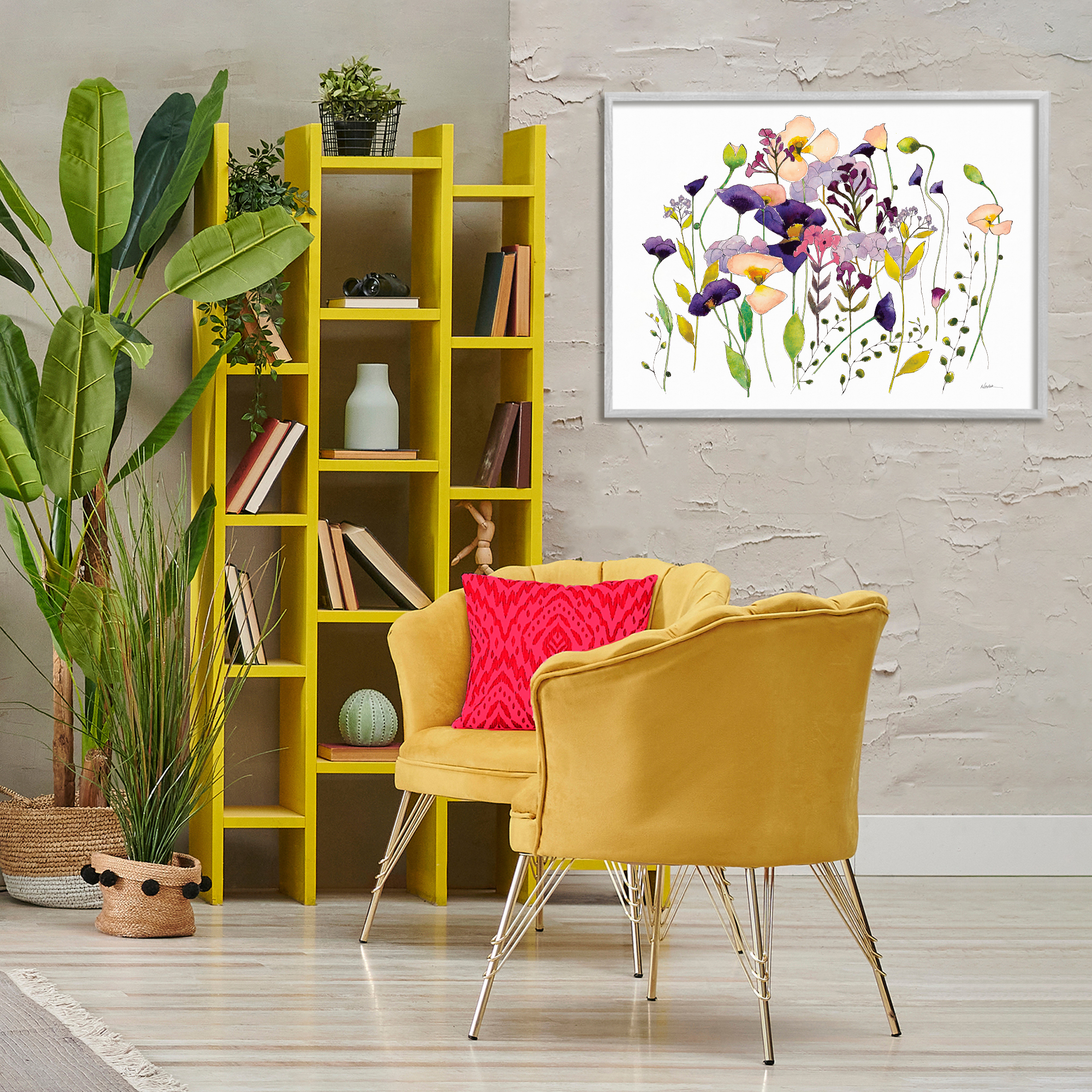 Stupell Industries Purple Poppy Sprigs Botanical & Floral Painting Gray Framed Art Print Wall Art, 30 x 20