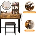 thumbnail image 3 of Vabches Coiffeuse avec Lumières et Miroir Rond, Table de Maquillage Moderne avec Tiroirs et Support à Cheveux, Brun, 3 of 8