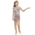 thumbnail image 1 of HXWCHs Robe à Volants et Brillance Filles Robe Sans Manches à Paillettes Imprimé Rond avec Ourlet Asymétrique Design Multicolore 5-6 Ans, 1 of 4