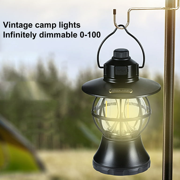 Camping Lantern, Dimmable LED Lamp Type C Rechargeable Vintage