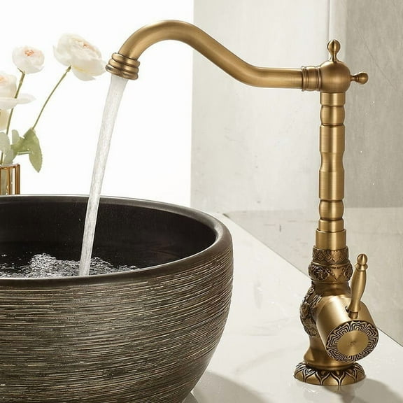 Antique Brass Bathroom Vessel Faucet Single Handle Kitchen Sink Faucet Mixer Tap
