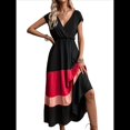 thumbnail image 1 of Vestido de Fiesta para Mujer, con Bloques de Color, Cintura Alta, Corta, Cuello en V, Informal, Fruncido y Bajo con Volantes Estilo 2 M, 1 of 9