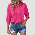thumbnail image 6 of TTUHYWXI Womens Oversized Button Down Blouse Top Collared Long Sleeve Gauze Shirts (Hot Pink, M), 6 of 9