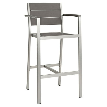 Modway Shore Outdoor Patio Aluminum Bar Stool, Silver/Gray