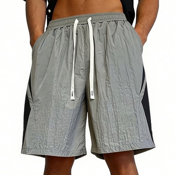 Afelkas Men's Loose Basketball Shorts with Drawcord Waist Breathable Mesh Trunks for Court Games Heavy Training and Active Summer Wear Gray,L