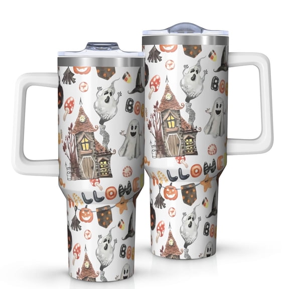 Halloween Decoration Pattern Tumbler with Handle and Lid,40oz Double Wall Vacuum Insulated Tumbler,Cups Gift for Women and Men