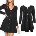 thumbnail image 2 of Versatile V Neck Long Sleeve Dress with Buttoned Pleats for Women Flowy Summer Dresses Yellow XXXL, 2 of 4