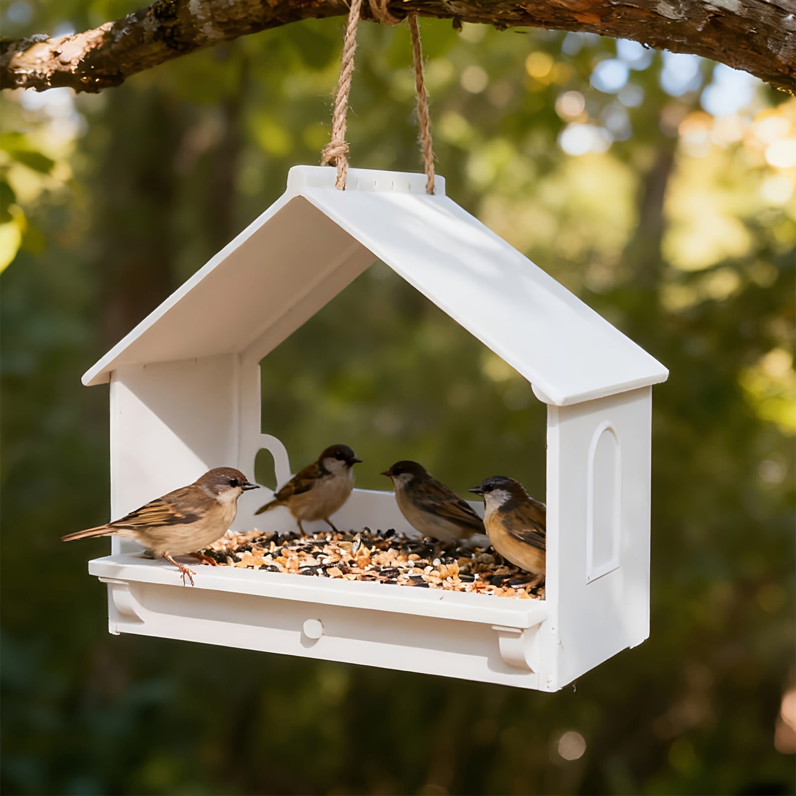 Specollect 4 Pcs Bird Feeder for Outdoors, Window Mount with Suction Cup, Hanging Bird Food Dispenser, Waterproof White Plastic, Garden & Patio Bird Watching