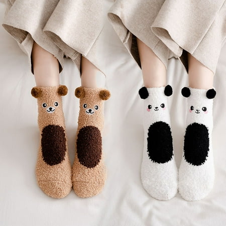 

AYYUFE 1 Pair Sleeping Socks Thickening Unique Coral Fleece 3D Cartoon Style Winter Socks for Bedroom