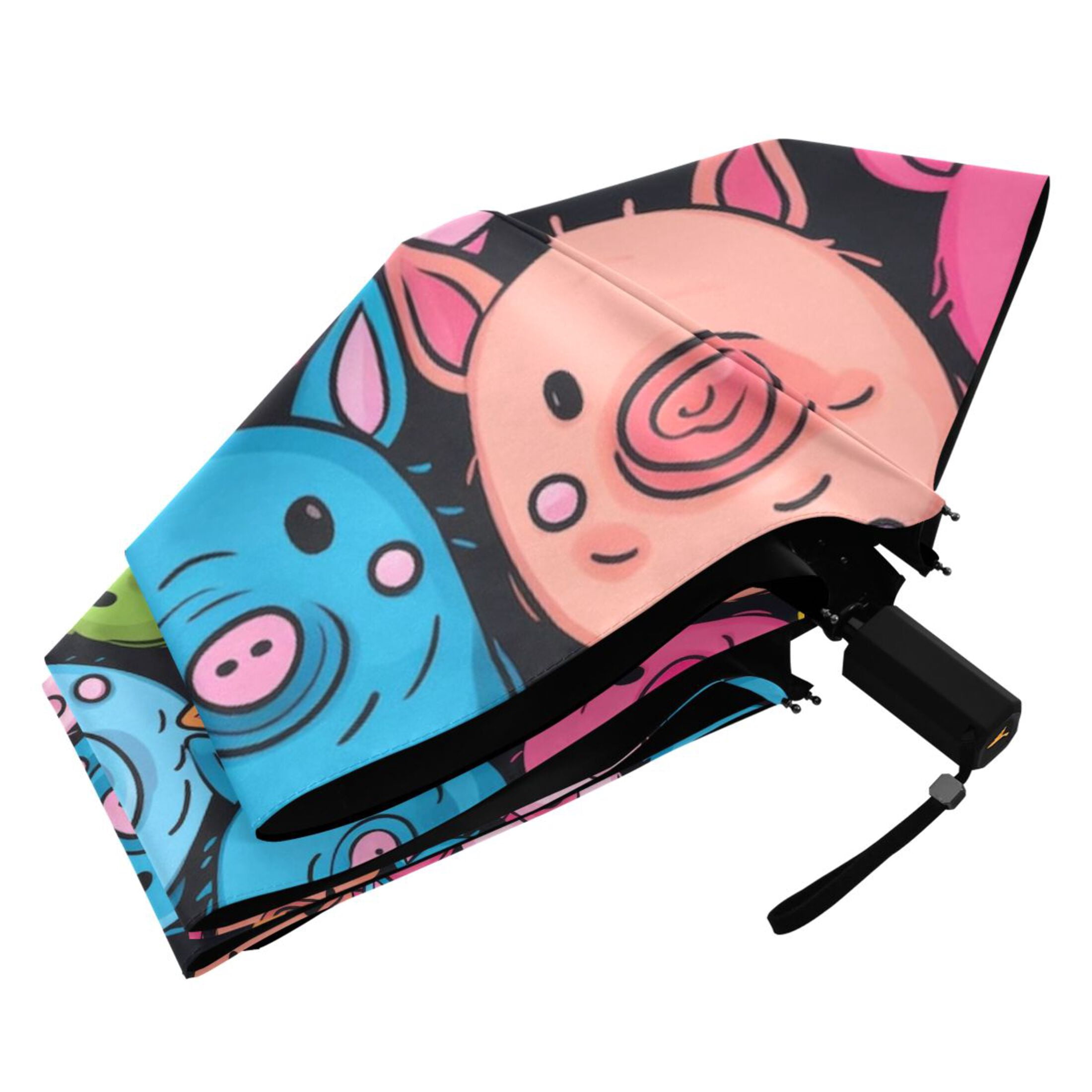 Colorful Pig Face Compact Sun Umbrella Windproof Travel Umbrellas for Rain Strong Portable UV Protection