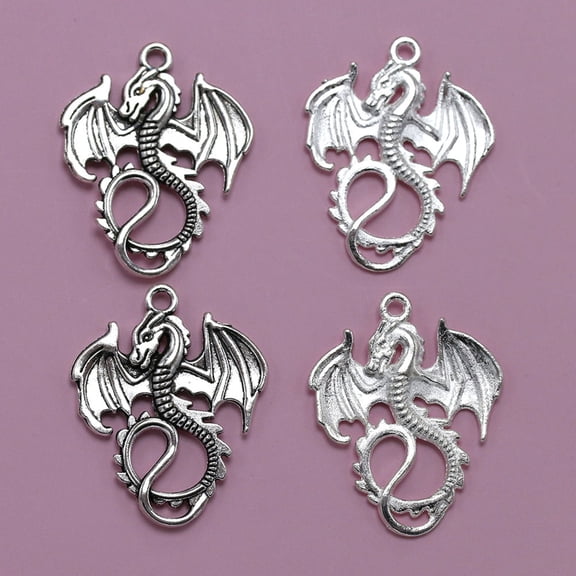 ROMANSENTIAL Plated Silver Flying Dragon Pendant Charms for Jewelry Making 20Pcs