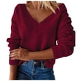 thumbnail image 1 of Gibobby Suéter Para Invierno Mujer Chicas de manga larga V Cuello Sudor Cotton suelto de punto Pullover(Vino,CH), 1 of 5