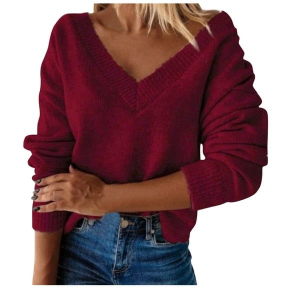 Arlun Fashion Warm Sweaters for Women V-Neck Long Sleeve Classic Soft Pullover Sweater Loose Fit Comfortable Casual Solid Color 2025 Fall Winter Tops XL