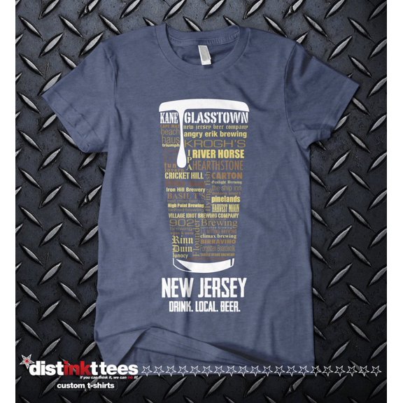 New Jersey Beer Shirt - Navy, Small -L-S | Typography Print Beer Lover Gift for Men