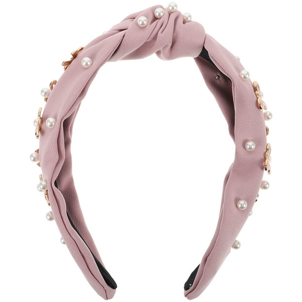 Diadema con perlas de imitación para mujer, accesorio para el pelo con nudo