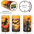 thumbnail image 2 of Halloween Flameless Flickering LED Candles with 6-Hour Timer, Battery Operated Wax Candles Assorted Decals Witch, Bats, Castle Set of 3 for Decoration, 2 of 5
