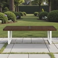 thumbnail image 3 of Tcbosik 61.7 Inch Outdoor Backless Bench, Garden Bench with Solid Wood Seat and Metal Legs for Patio, Porch, Entryway, Brown & White, 3 of 9