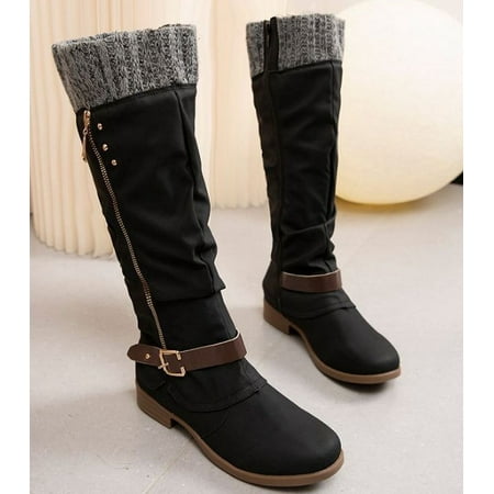 

YOUSNH Size Flat High Colors Shoes Large Boots Women s Zipper Leisure Heels Mixed Women s Boots Womens Boots Black 4.5