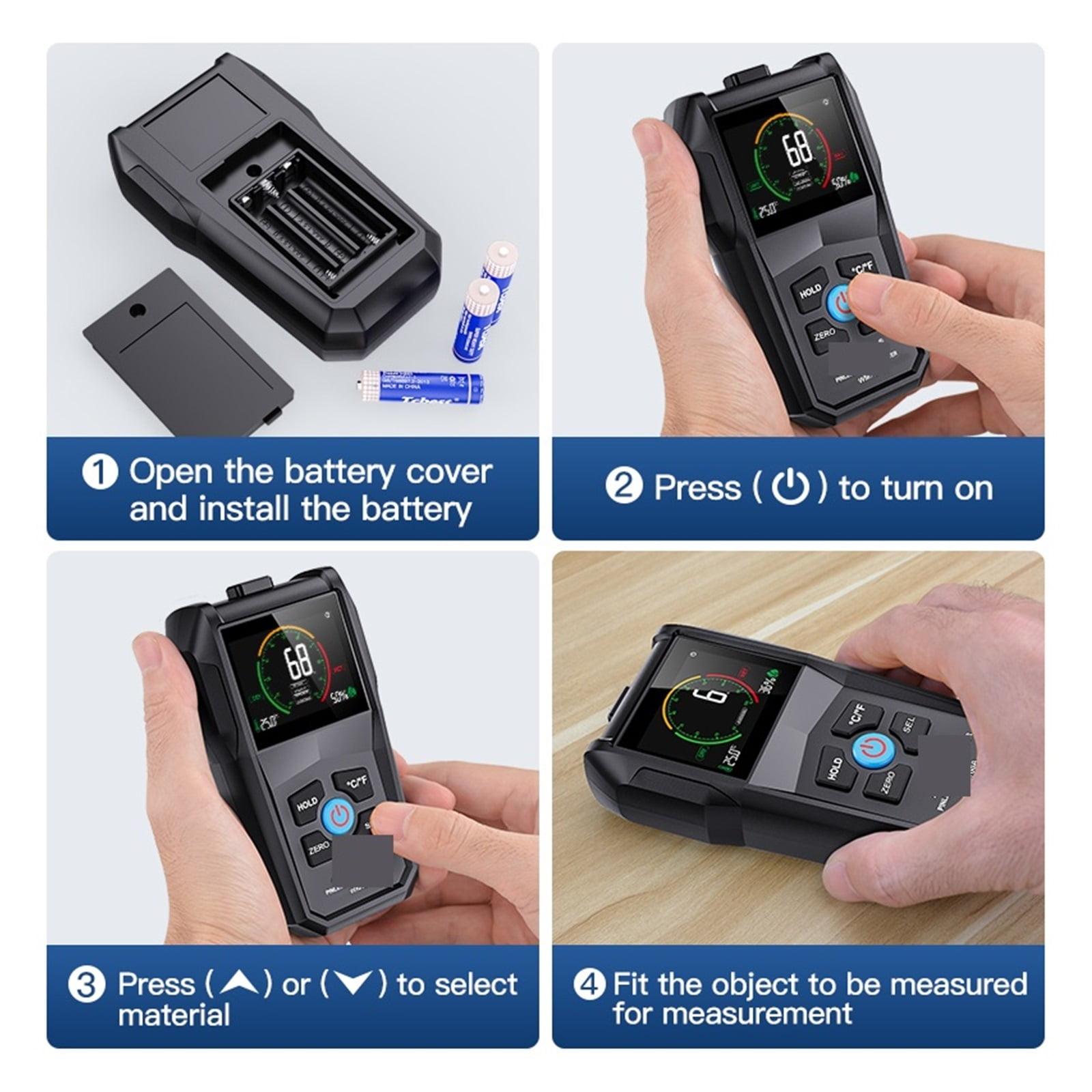 Inductive Timber Moisture Meter Drywall Masonry Softwood Hardwood Water Content Detect Non-contact Wood Moisture Detector ,Wide Applications