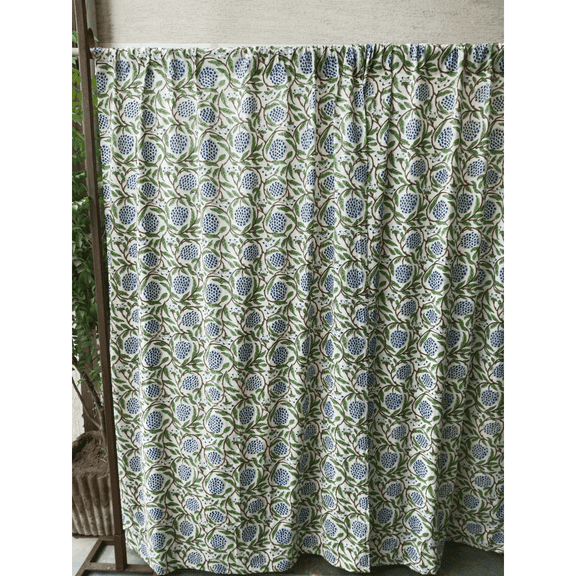 Hand Block Print Cotton Curtain Set of 2 Panel Home Decor India Style Curtain, Blue Floral Boho Drapes
