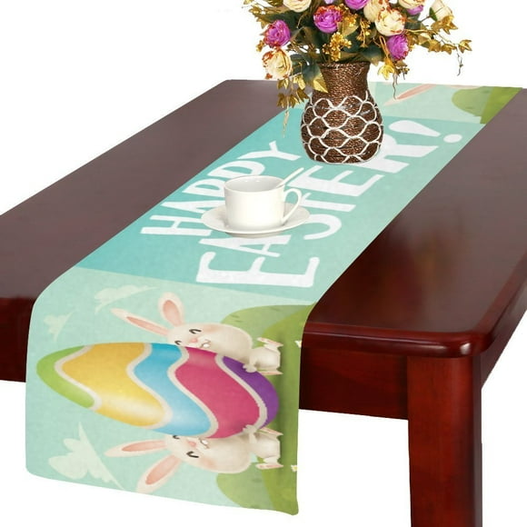 MYPOP Happy Easter Egg Rabbit Kitchen Dining Table Runner 14x72 Inches For Dinner Parties, Events, Decor