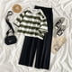 thumbnail image 3 of Fashionable simple single/suit summer new fashion wide-leg pants two-piece female student Korean loose loose short-sleeved striped T-shirtpangjing, 3 of 4