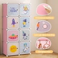 thumbnail image 4 of OLAKIDS  Children Wardrobe, Kid Closet Portable Baby Dresser Cute for Kids Bedroom Nursery Armoire with Doors 12 Cube 2 Hanging Sections, Kid Clothes Storage Organizer (Pink, 8 Cubes), 4 of 9