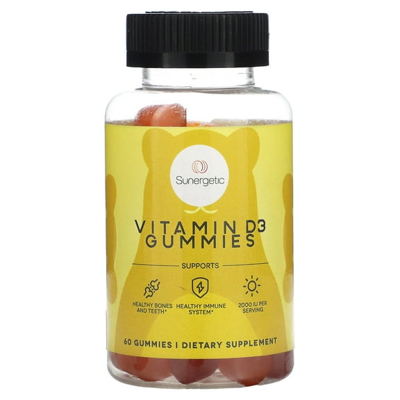 Vitamin D3 Gummies, Strawberry, Peach and Mango, 60 Gummies, Sunergetic