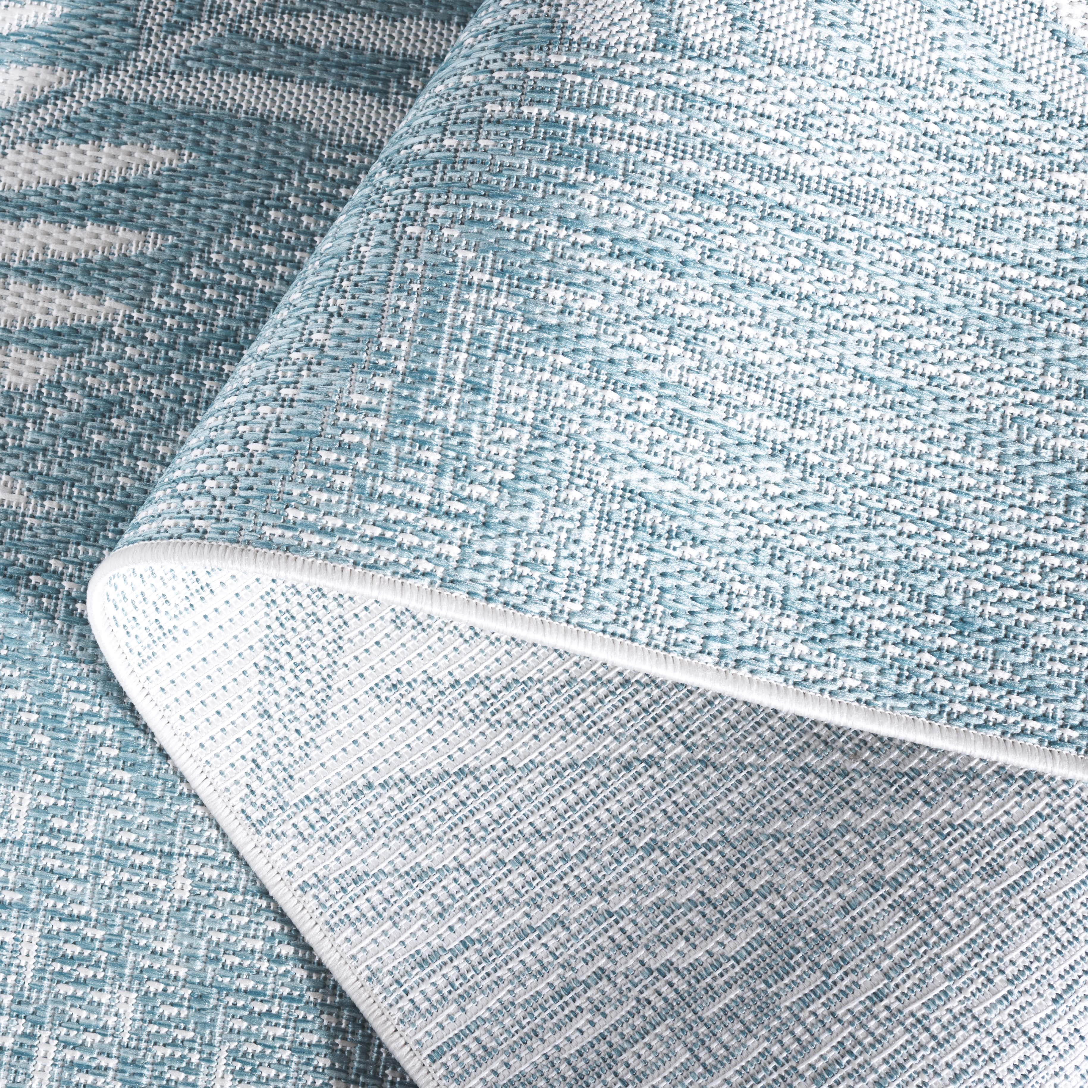 SAFAVIEH Beach House Declan Botanical Indoor/Outdoor Area Rug, Aqua/Ivory, 6'7" x 6'7" Round