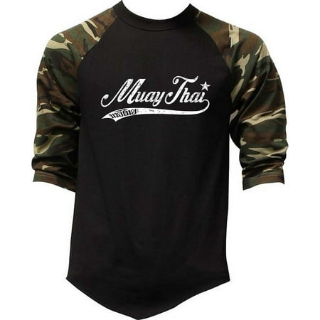 Script Camo - Men's Script Muay Thai Camo Raglan Baseball T-Shirt Medium Camo