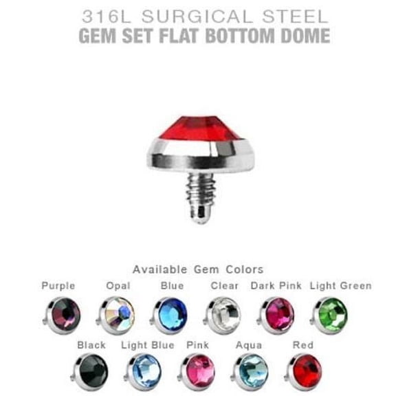11 Dermal Piercing Tops - 14ga 316L Surgical Steel Flat Multi-Color CZ Gems