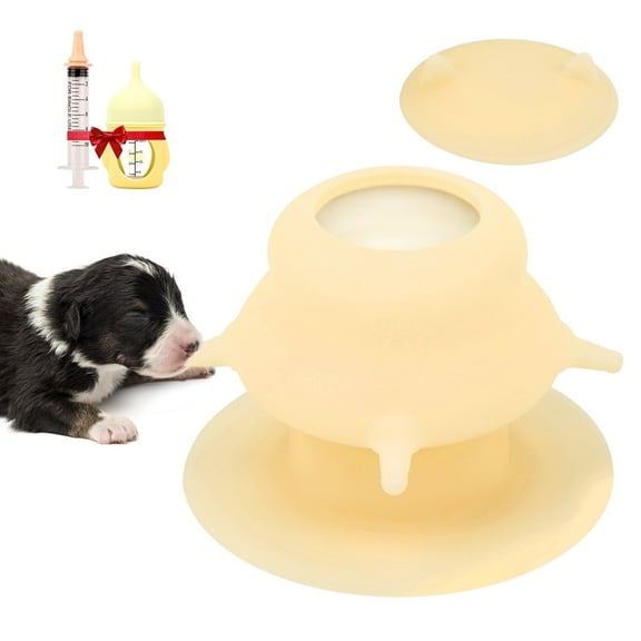 Aelflane Puppy Milk Feeder,Dispenser Food Grade Silicone with 4 Dummy Nipples 230ml Capacity,Leak Proof Ideal Height Strong Suction,Puppy Milk Feeding Station for Newborn Dogs(Orange)