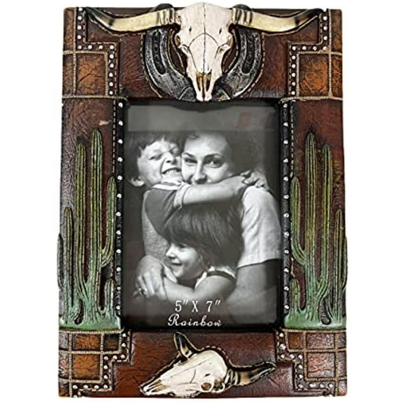 Urbalabs Cowboy Longhorn Cactus Horseshoe Western Decor Picture Frame 5 x 7 Country Gifts Farmhouse Picture Frames Photo Frame Wall Hanging or Standing 5x7 Elaborate
