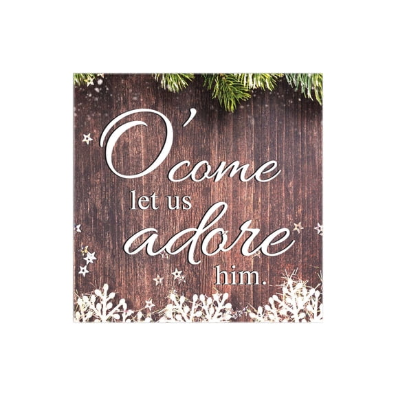 Let Us Adore Him Brown Woodgrain Stars 12 x 12 Wood Wall Sign Plaque