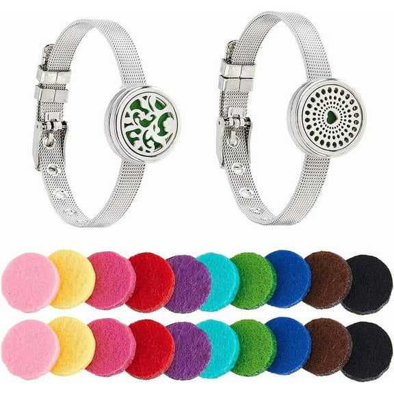 Essential Oil Diffuser Bracelet Aromatherapy Locket Adjustable Bracelet Watch Band Bracelets with Washable Refill Pads for Women Men Friends Silver
