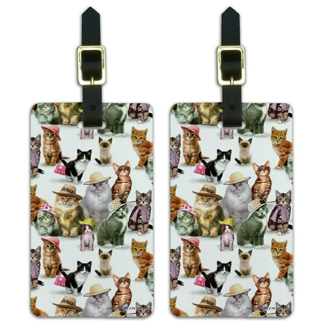Cats Kittens in Hats Pattern Luggage ID Tags Suitcase Carry-On Cards - Set of 2