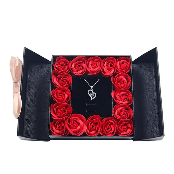 Eternal Real Rose Gift Boxes, Forever Flower Box with Love You Heart Necklace in 100 Languages for Valentine's Day, Romantic Birthday Gift, Anniversary, Mother's Day