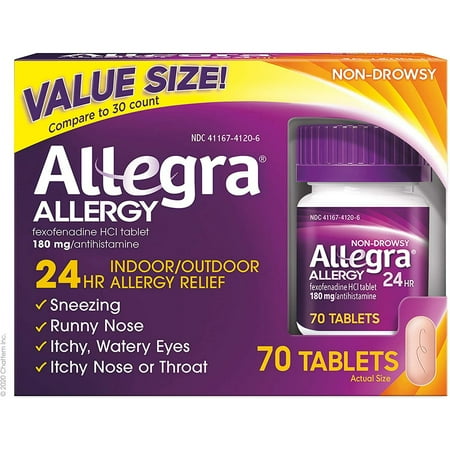 Allegra Adult 24HR Tablet 70 Ct, 180 mg), Indoor/OutdoorAllergy Relief
