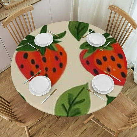 

Patifu Strawberries Leaves Pattern Round Tablecloth Stain-Resistant & Washable 100% Polyester Great for Home Kitchen/Parties/Holiday Dinner 38 -42