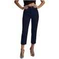 thumbnail image 2 of ClodeEU Women's High Waist Stretch Capri Pants,Slim Fit Solid Color Cropped Pants with Pockets Navy,Women's Plus M, 2 of 6