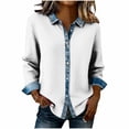 thumbnail image 3 of TaTaai Women's Loose Fit Blouse Long Sleeve Lapel Collar Waffle Knit Design Button Front Denim Style Casual Top Gift, 3 of 5