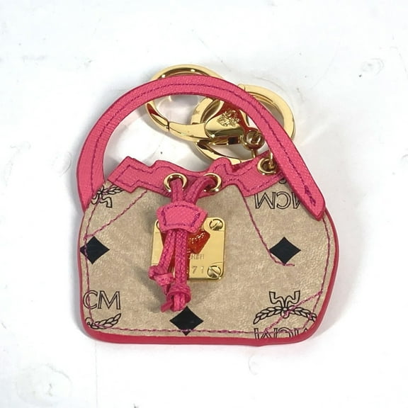 Pre-Owned MCM Visetos Bag Design Charm Keychain Leather Women's Beige
