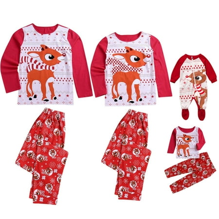 

LINMOUA Women Mom Deer Tops Blouse Pants Family Pajamas Sleepwear Christmas Outfits Set