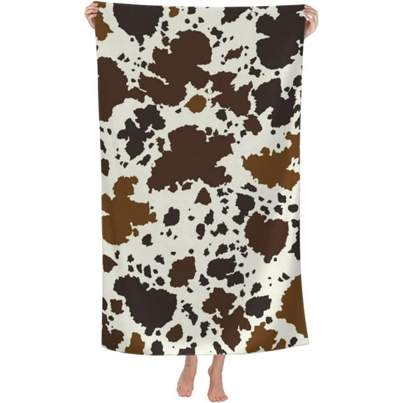 Cow Print Brown Animal Beach Towel Soft Absorbent Microfiber Quick Dry Large Bath Towels for Bathroom Women Men Boys Girls Pool Camping Travel Swimming Picnic Sports，71x31in