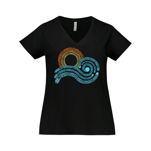 Inktastic Stylized Wave and Sun Women's Plus Size V-Neck T-Shirt