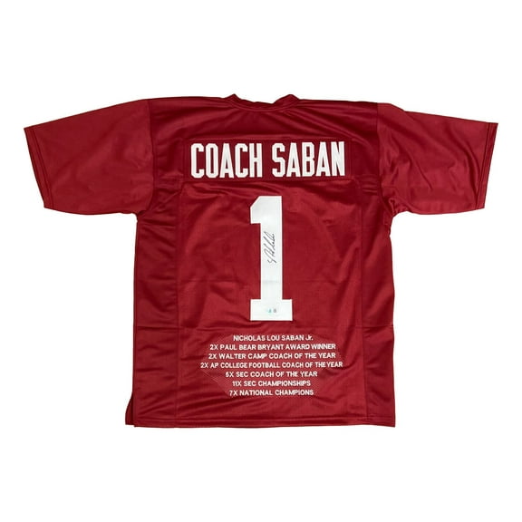 Nick Saban Alabama Signed Crimson Stat Football Jersey BAS
